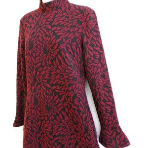 Hutch Michaela Floral Textured Sweater Dress Mock Neck Flounce Sleeve Wine S